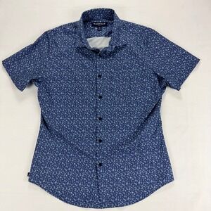 Mizzen Main Leeward Button Up Shirt Blue Floral Stretch Short Sleeve Mens M